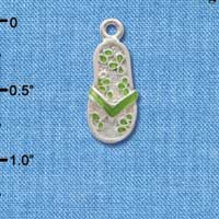 C2410 - Flip Flop with Flower Pattern - Lime Green - Silver Charm (6 charms per package)