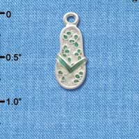 C2411 - Flip Flop with Flower Pattern - Blue - Silver Charm (6 charms per package)