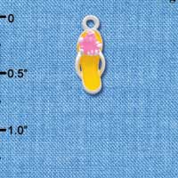 C2413 - Yellow Flip Flop with Pink Hibiscus Flower - Silver Charm (6 charms per package)