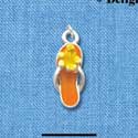 C2414 - Orange Flip Flop with Yellow Hibiscus Flower - Silver Charm (6 charms per package)