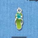 C2415 - Lime Green Flip Flop with Blue Hibiscus Flower - Silver Charm (6 charms per package)
