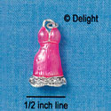 C2416 - Fancy Hot Pink Dress - Silver Charm (6 charms per package)
