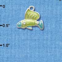 C2432* - Tropical Fish - Lime Green with Blue Tail -Silver Charm (Left & Right) (6 charms per package)