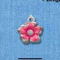 C2442 - Flower - Hot Pink - Silver Charm (6 charms per package)