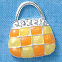 C2455 - Checkered Purse - Yellow and Orange - Silver Charm (6 charms per package)