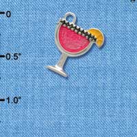 C2488+ - 3-D Hot Pink Tropical Drink Charm - Silver Charm (6 charms per package)