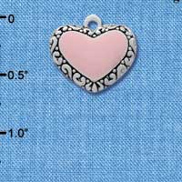 C2552 - Fancy Heart - Pink - Fancy Border - Silver Charm ( 6 charms per package )
