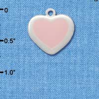 C2553 - Fancy Heart - Pink - Smooth Border - Silver Charm ( 6 charms per package )