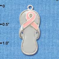 C2557 - Pink Ribbon Flip Flop - Large - Silver Charm ( 6 charms per package )