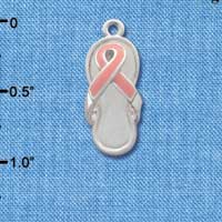 C2558 - Pink Ribbon Flip Flop - Silver Charm ( 6 charms per package )