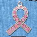 C2563 ctlf - Large Ribbon with Light Pink Swarovski Crystals - Silver Charm (2 per package)