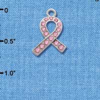 C2564 - Small Ribbon with Pink Swarovski Crystals - Silver Charm (2 per package)
