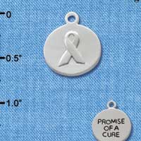 C2566+ - Promise of a Cure Circle with Ribbon on back - Silver Charm (3-D) ( 6 charms per package )