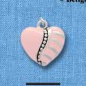 C2567 - Fancy Heart - Pink - Striped and Beaded - Silver Charm ( 6 charms per package )