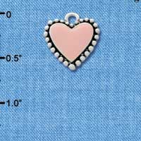 C2568 - Fancy Heart - Pink - Beaded Border - Silver Charm ( 6 charms per package )