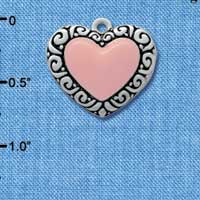 C2573 - Fancy Heart - Pink - Large Fancy Border - Silver Charm ( 6 charms per package )