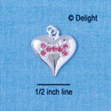 C2578 - Heart with Hot Pink Swarovski Crystal Bone - Silver Charm (2 per package)