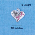 C2580 - Bad to the Bone Heart - Hot Pink Swarovski Crystals - Silver Charm (2 per package)