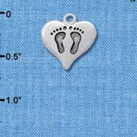 C2584 - Heart with Baby Feet - Silver Charm ( 6 charms per package )