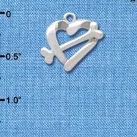 C2586+ - Heart Outline with Dog Bone - Silver Charm (3-D) ( 6 charms per package )