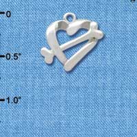 C2586+ - Heart Outline with Dog Bone - Silver Charm (3-D) ( 6 charms per package )