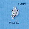 C2589* - Cat Head with Green Stone Eyes - Silver Charm (Left and Right) ( 6 charms per package )