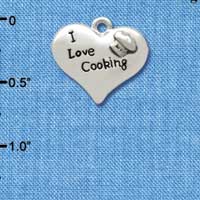 C2603 - I love Cooking Heart with Chef Hat - Silver Charm ( 6 charms per package )