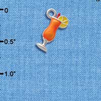 C2617+ - 3-D Orange Tropical Drink Charm - Silver Charm ( 6 charms per package )