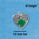 C2625 - Good Luck Heart with Green Four Leaf Clover - Silver Charm