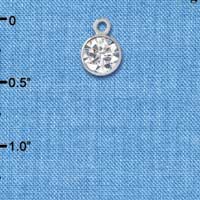 C2627 - CZ Round Pendant - Crystal - 6mm - Silver Charm (2 per package)