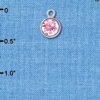 C2630 - CZ Round Pendant - Pink - 6mm - Silver Charm (2 per package)