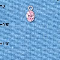 C2631 - CZ Oval Pendant - Pink - 4x6mm - Silver Charm