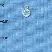 C2635 - CZ Round Pendant - Aqua - 4mm - Silver Charm