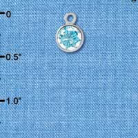 C2636 - CZ Round Pendant - Aqua - 6mm - Silver Charm (2 per package)