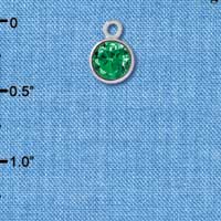 C2639 - CZ Round Pendant - Emerald - 6mm - Silver Charm (2 per package)