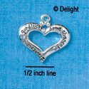 C2715 - Heart with 3 AB Crystals - Good Luck, Bonne Chance, Buena Suerte - Silver Charm