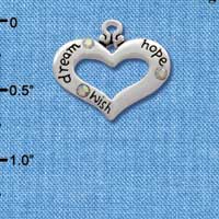 C2716 - Heart with 3 AB Crystals - Dream, Hope, Wish - Silver Charm