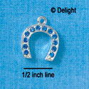 C2720 tlf - Horseshoe - Sapphire Swarovski Crystal - Im. Rhodium Charm (2 per package)