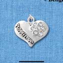 C2740 - Puppy Love Heart with Clear Stone Paw - Silver Charm