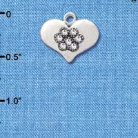 C2742 - Heart with Crystal Stone Paw - Silver Charm