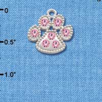 C2743 - Large Paw with Pink Stones - Silver Charm