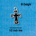 C2752 - Black Cross with 4 Crystal Stones - Silver Charm