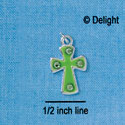 C2760 - Lime Green Cross with 4 Stones - Silver Charm