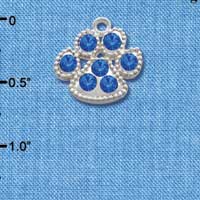 C2782 - Large Paw with Blue Stones - Silver Charm
