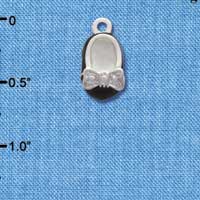 C2792+ - Black Enamel Baby Shoe Charm with Silver Bow - Silver Charm ( 6 charms per package )