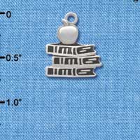 C2806 - Antiqued School Books with an Apple - Silver Charm ( 6 charms per package )