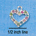 C2815 - Small Open Heart with Multi-colored Swarovski Crystals - Silver Charm (2 per package)