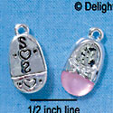 C2816+ - 3-D Silver Baby Shoe with Pink Toe - Silver Charm ( 6 charms per package )