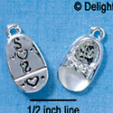 C2818+ - 3-D Silver Baby Shoe with Clear Frosted Toe - Silver Charm ( 6 charms per package )