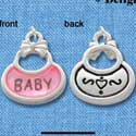 C2828+ - 2-Sided Pink Baby Bib - Silver Charm ( 6 charms per package )